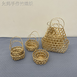 带耳手提竹编篮子竹篓手工编织迷你简约节日篮创意送礼喜糖包装盒