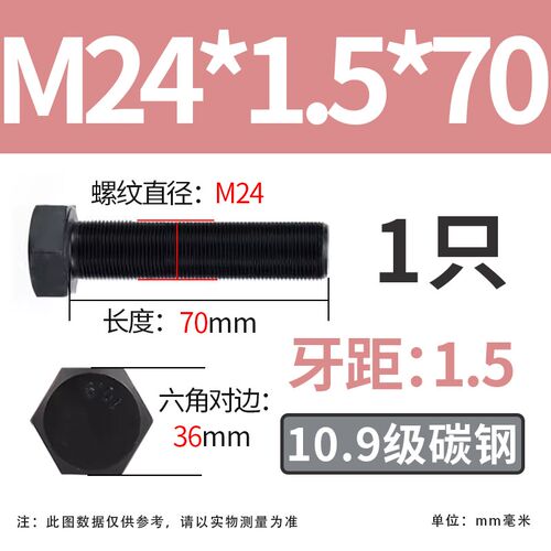 10.9级细牙细丝全牙外六角螺丝螺栓螺杆M24M27M30M36*3x2x1.5x3