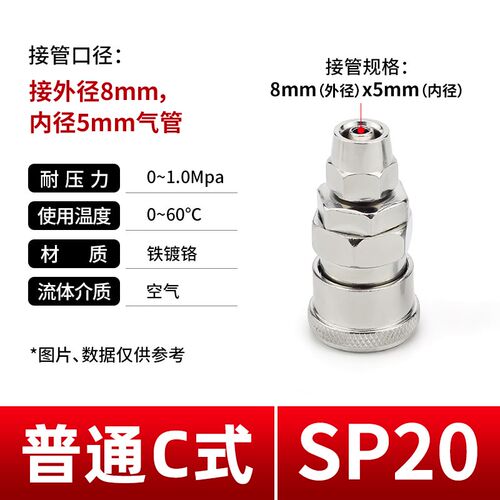C式快速接头自锁气管快插气泵空压机对接SP/PP公母头配件工具大全