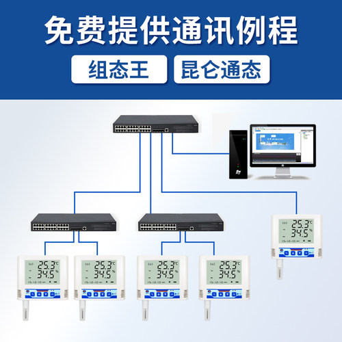 RJ45远程记录仪ModBusTCP以太网温湿度传感器机房工业POE温湿度计