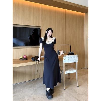 黑泽玄七连衣裙女2025夏季新款微胖mm大码收腰显瘦长短款方领裙子
