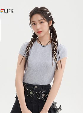 三福短T恤2026夏季短袖口简约休闲修身短款上衣女装520141