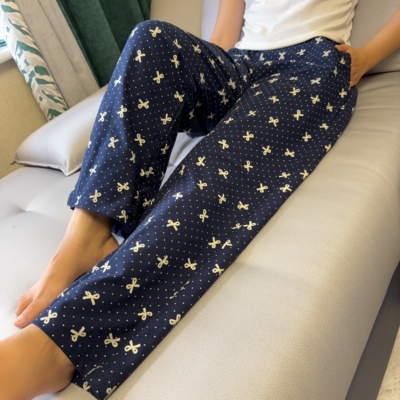 睡裤女士春秋纯棉磨毛家居裤秋冬大码休闲宽松长裤全棉四季可外穿