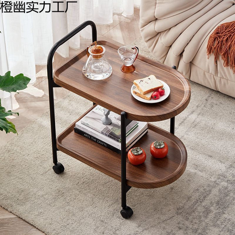 中古北欧风沙发边几黑色床头柜轻奢现代简约客厅小茶几移动小推车