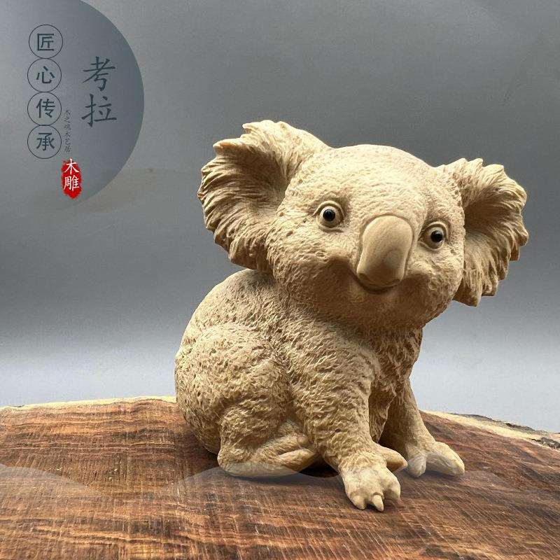 小叶黄杨木雕可爱动物树懒考拉汽车装饰摆件手把件实木家居工艺品