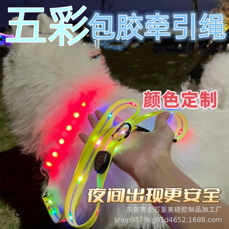 宠物狗狗发光项圈USB充电LED包胶织带项圈脖圈狗夜光出行