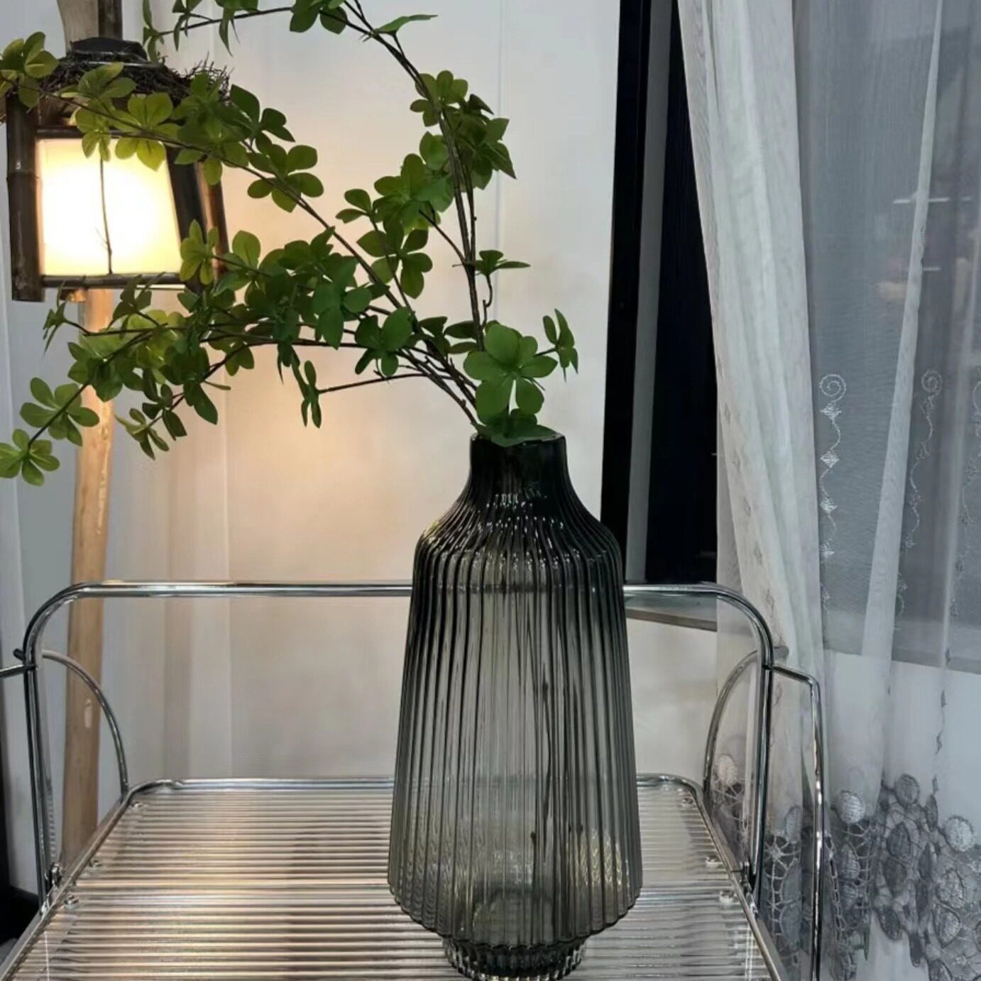 现代简约创意竖楞玻璃花瓶批发简约水养富贵竹百合家用插花器摆件