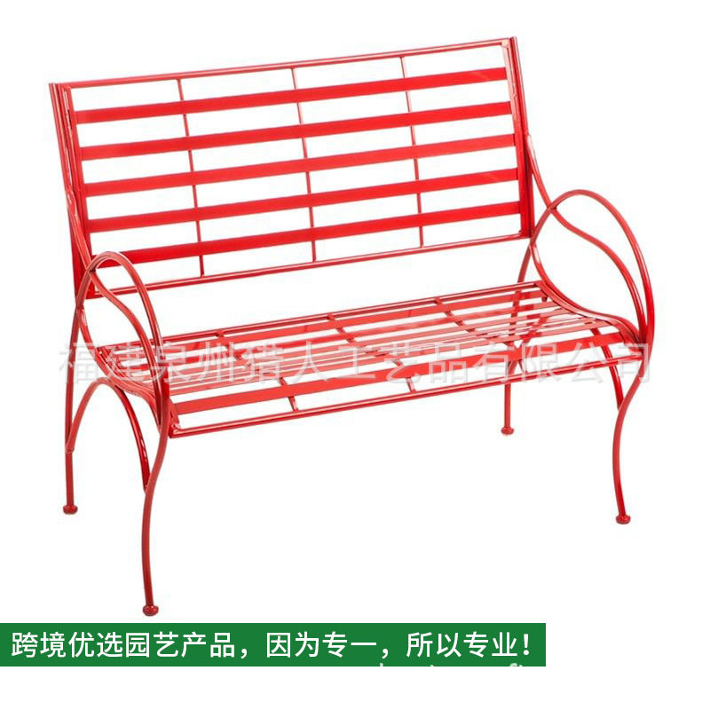 户外家具花园长凳,红色涡状形高档铁艺沙发椅花园休闲椅