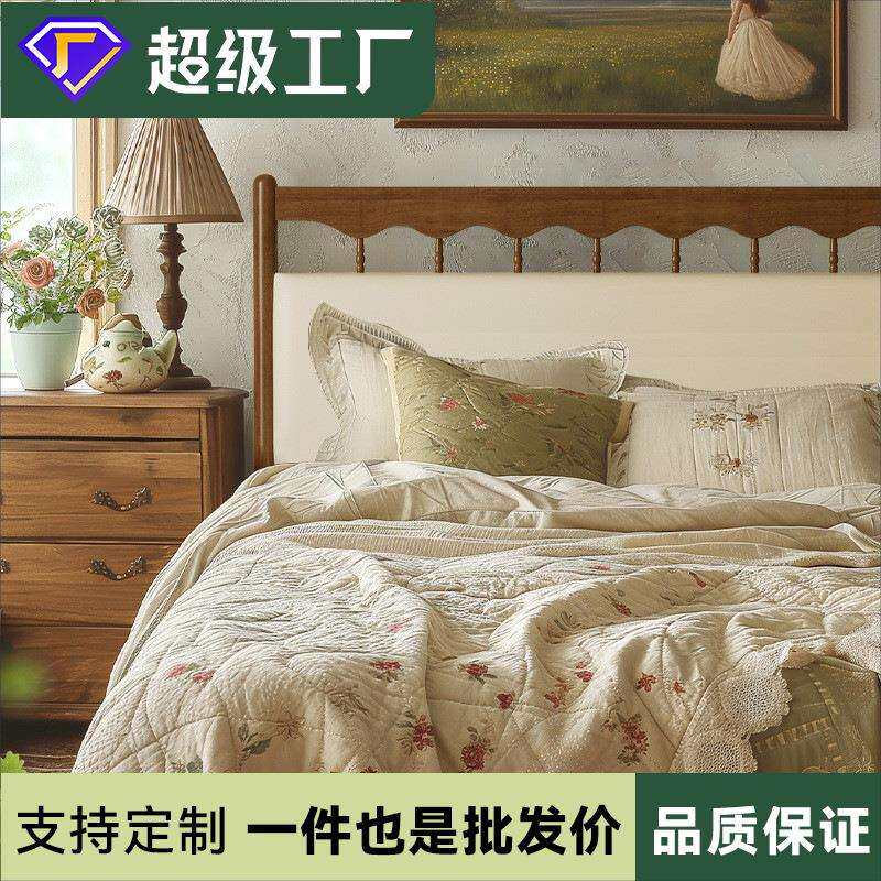 美式复古双人床全实木床温莎床北欧奶油风主卧软包木质中古风家具