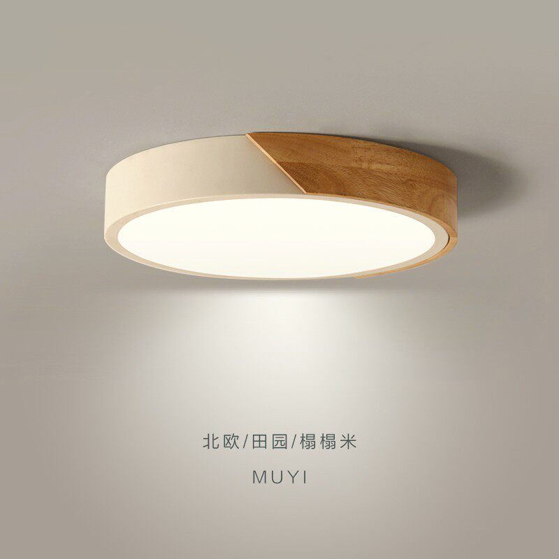 卧室灯木艺吸顶灯简约现代温馨北欧现代灯具圆形创意书房LED灯饰