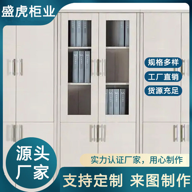 铁皮文件柜 办公楼企业单位财务办公室带锁对开玻璃门办公文件柜