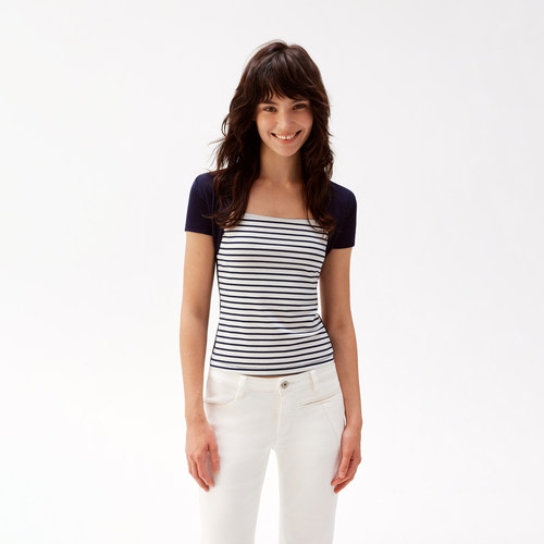 REDOLENCE假两件条纹坎肩T恤女士