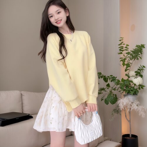 2026新款原创多色碎花短裙内拼接卫衣假两件休闲宽松卫衣连衣裙女