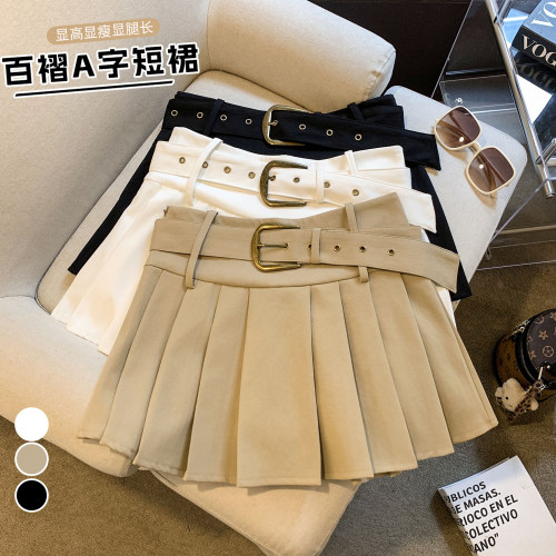 实拍学院风高腰百褶半身裙女夏季防走光裤裙显腿长裙子辣妹短裙女