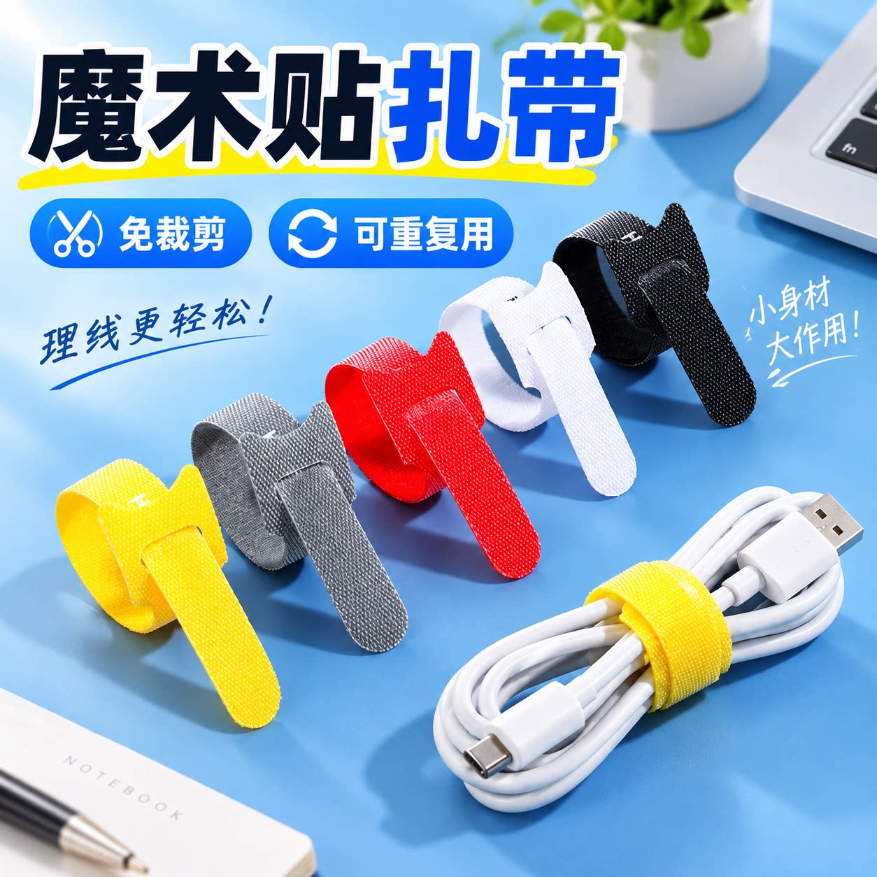 自粘魔术贴电线理线器收纳
