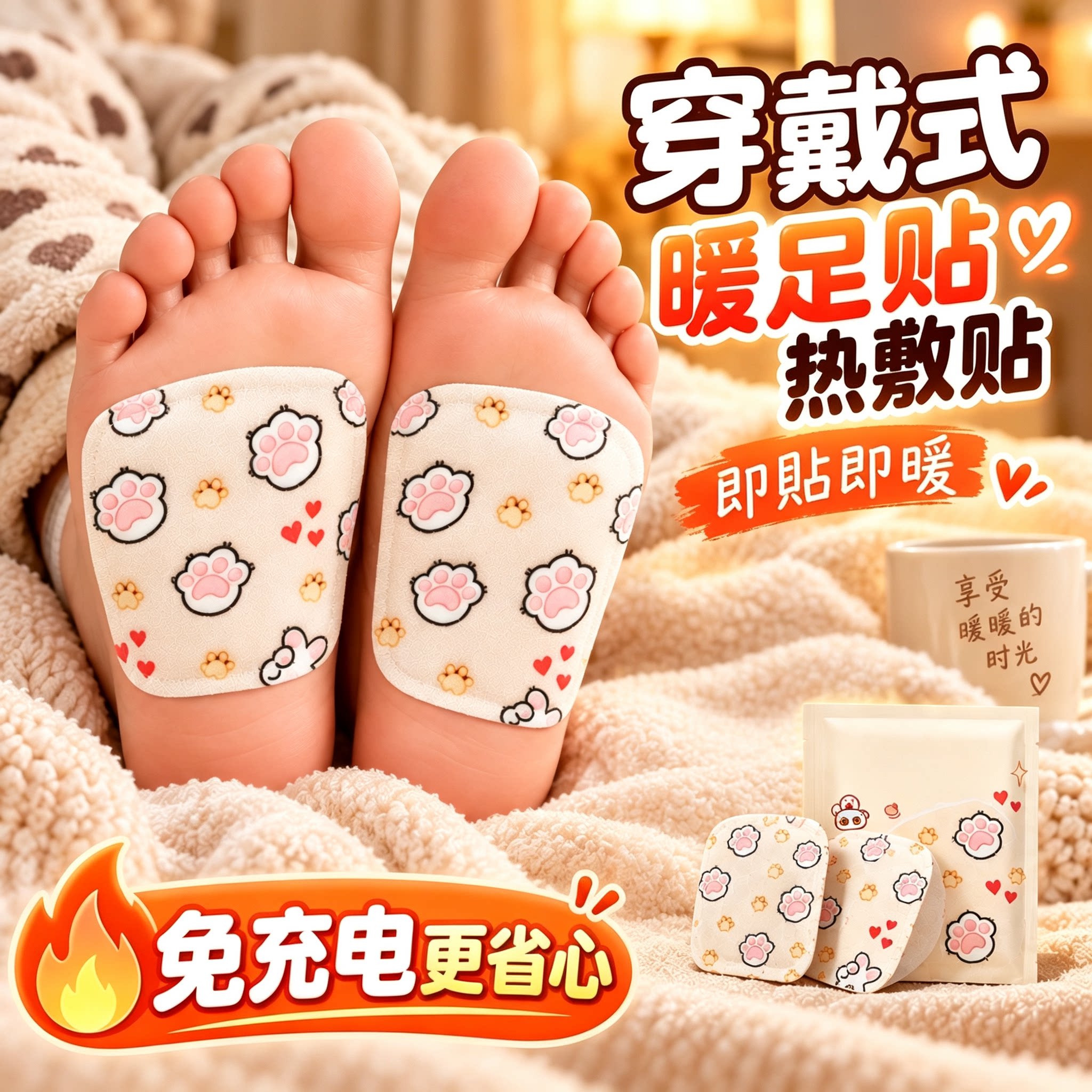 穿戴式免贴免握暖足热敷贴