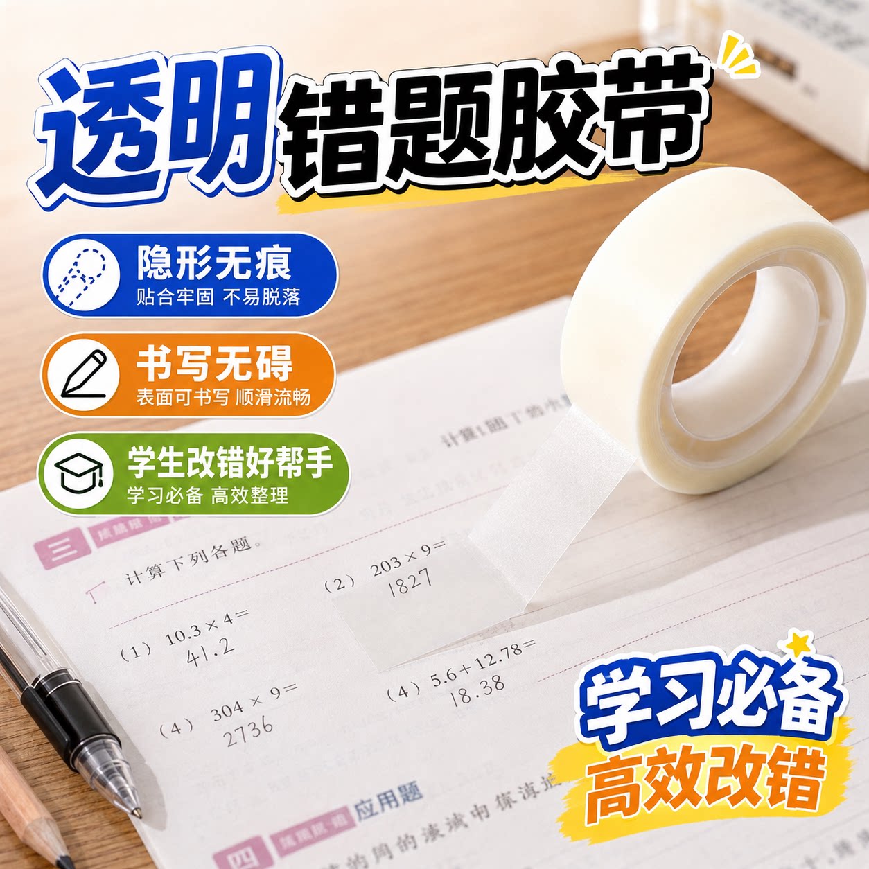 透明错题胶带学生专用罚抄粘贴复制免抄题纠错字不留痕迹隐形胶带