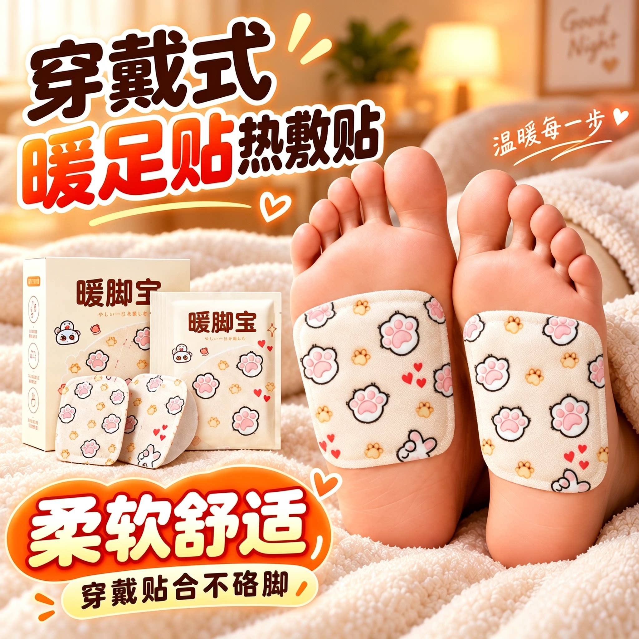 穿戴式免贴免握暖足热敷贴