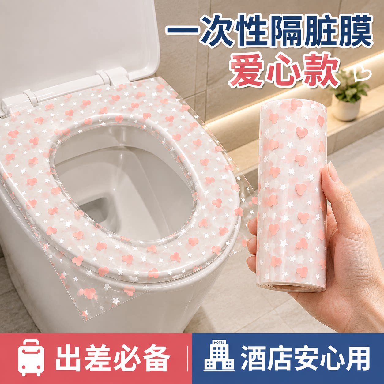 旅行一次性隔脏膜便携酒店点断式马桶贴爱心印花隔脏防水胶带神器