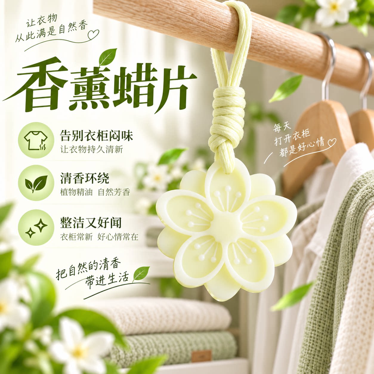 下姜栀子香薰蜡片持久留香衣柜家用高级感香氛卧室衣橱空气清新