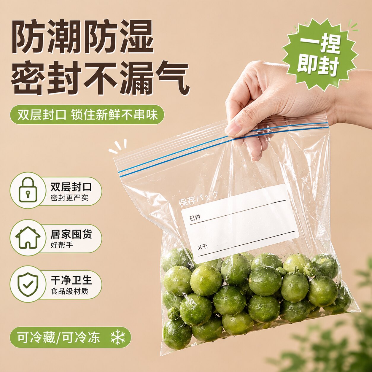冰箱专用拉链密封保鲜袋食品级加厚自封袋食材分装防潮收纳袋