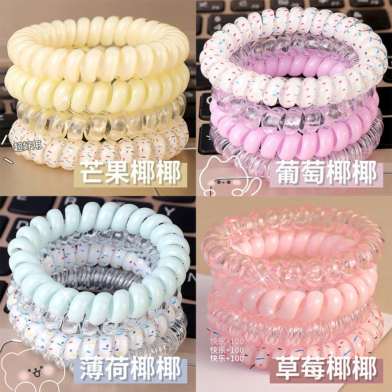 高品质葡萄椰椰波点电话线发圈清新百搭高弹力耐用无痕发绳女扎头