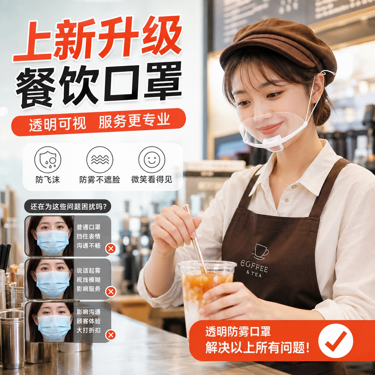 餐饮厨师防雾防飞沫透明口罩