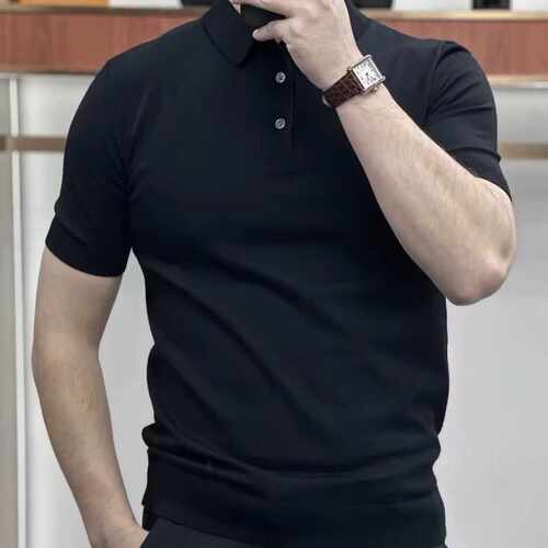 翻领纯色高品质针织男士短袖