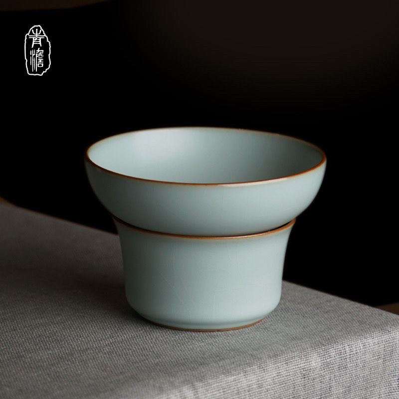 汝窑茶漏茶滤套装陶瓷茶叶过滤器过滤网汝瓷茶具配件