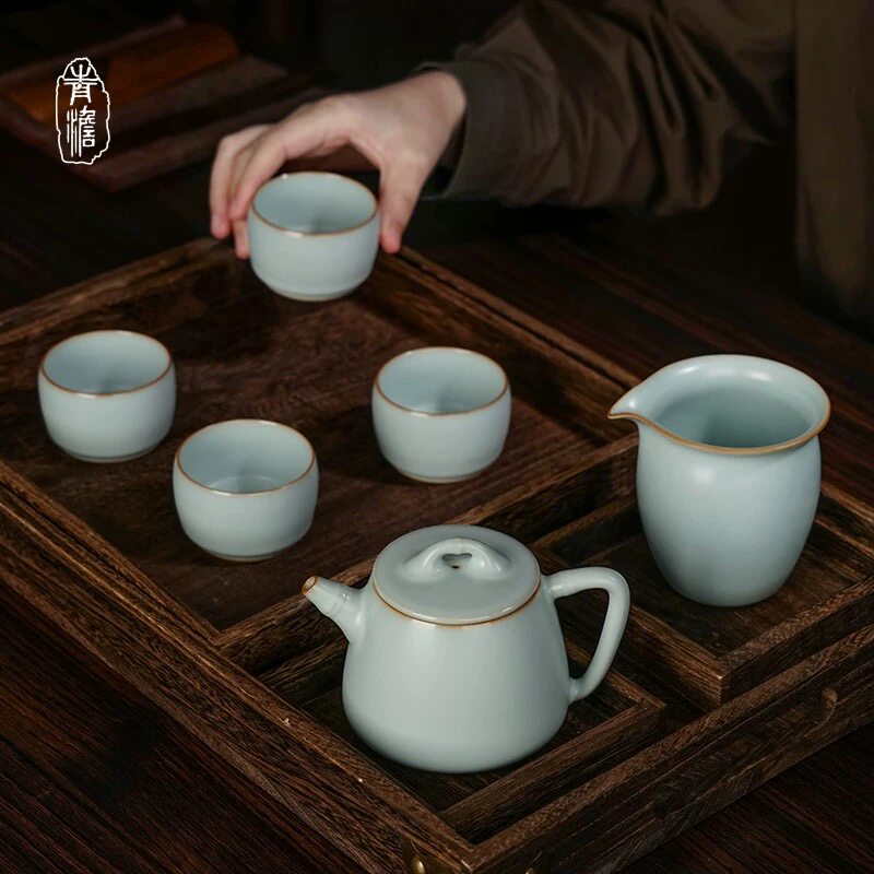 汝窑茶壶套装家用陶瓷一壶四杯一海礼盒装送礼高档中式功夫茶具