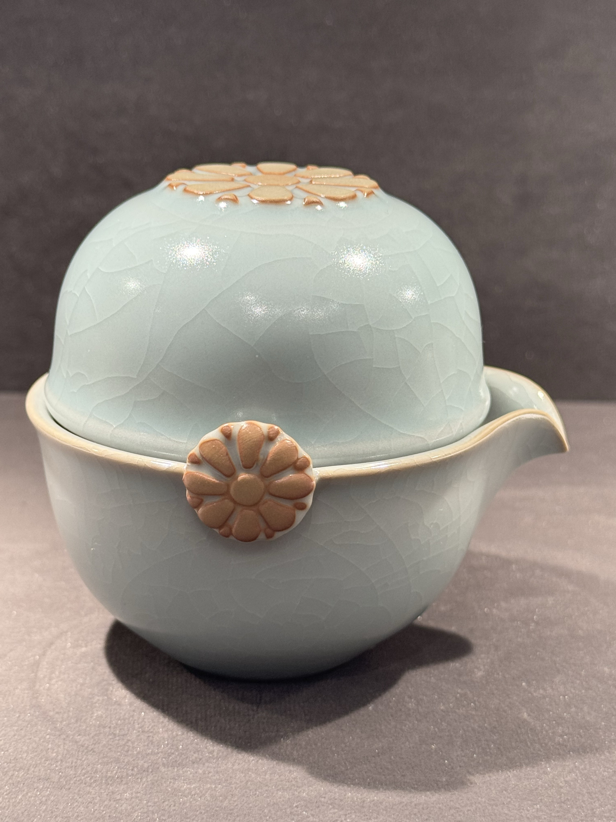 政宗汝窑粉青手抓壶旅行茶具
