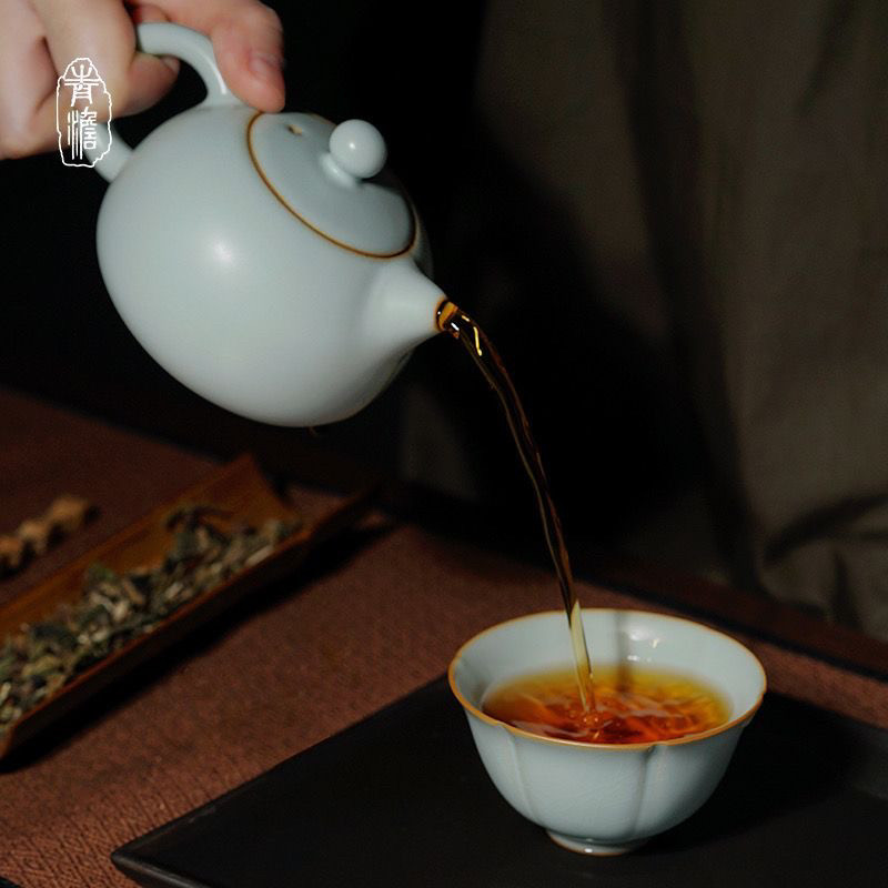 汝窑茶壶中式家用复古简约西施壶办公室汝瓷可养单壶陶瓷功夫茶具