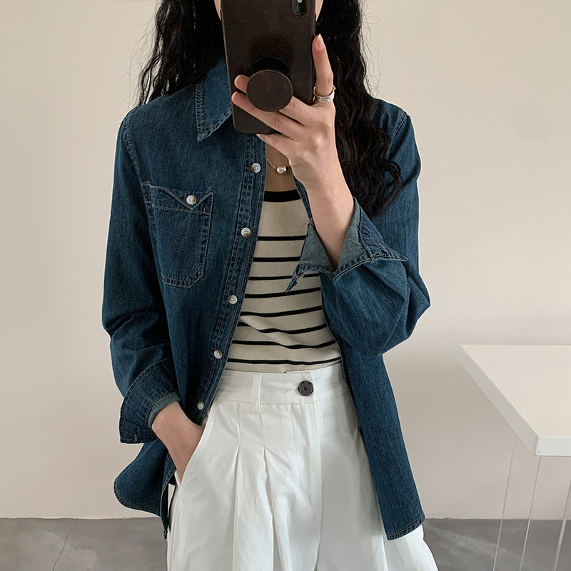 宽松叠穿休闲牛仔衬衫牛仔外套