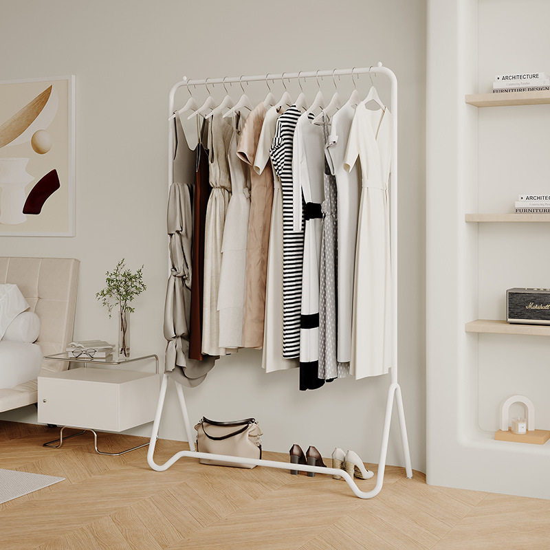 简易家用卧室落地衣帽架网红现代阳台晾衣架奶油风室内双杆挂衣架