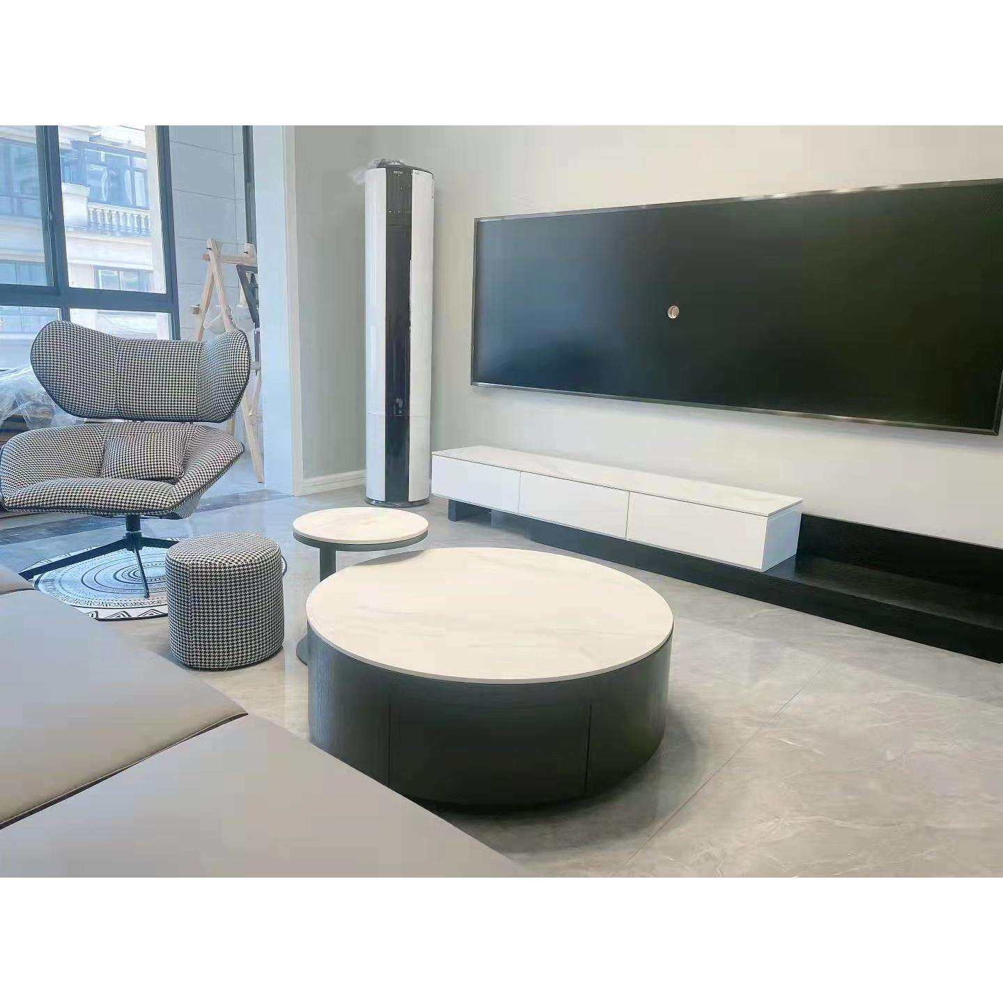 意式岩板茶几电视柜组合北欧圆形大小户型轻奢风现代简约储物茶几