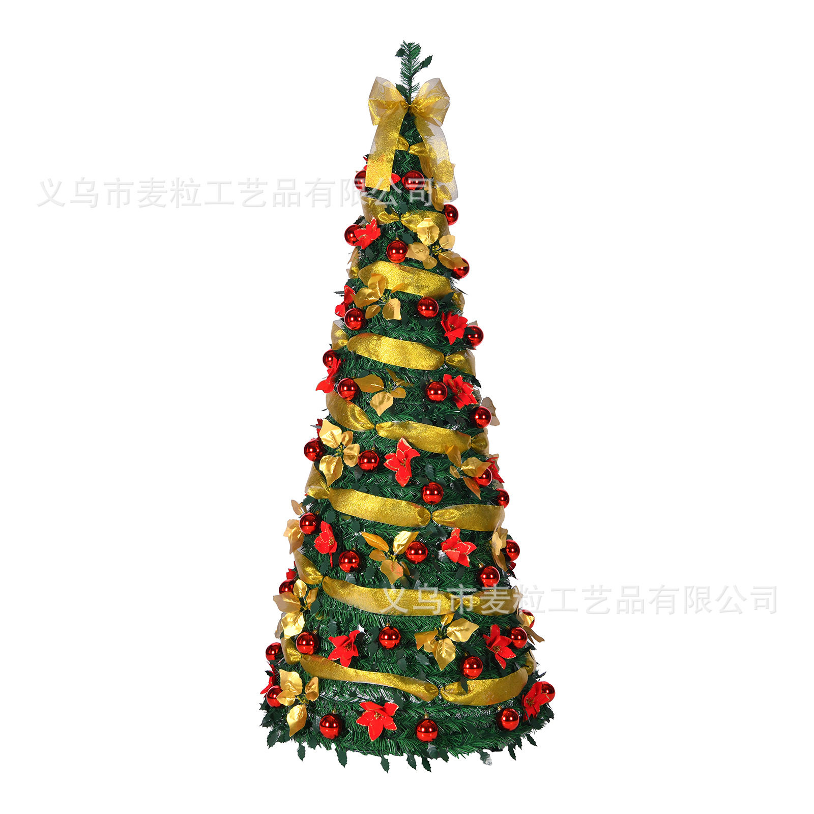 【麦粒工厂】亚马逊热销金色螺旋伸缩树可折叠圣诞树带灯和饰品