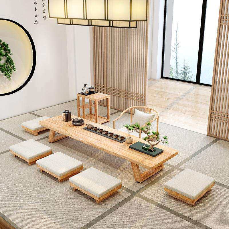日式简约实木茶桌家用客厅飘窗坐地式矮桌公寓民宿接待榻榻米茶桌
