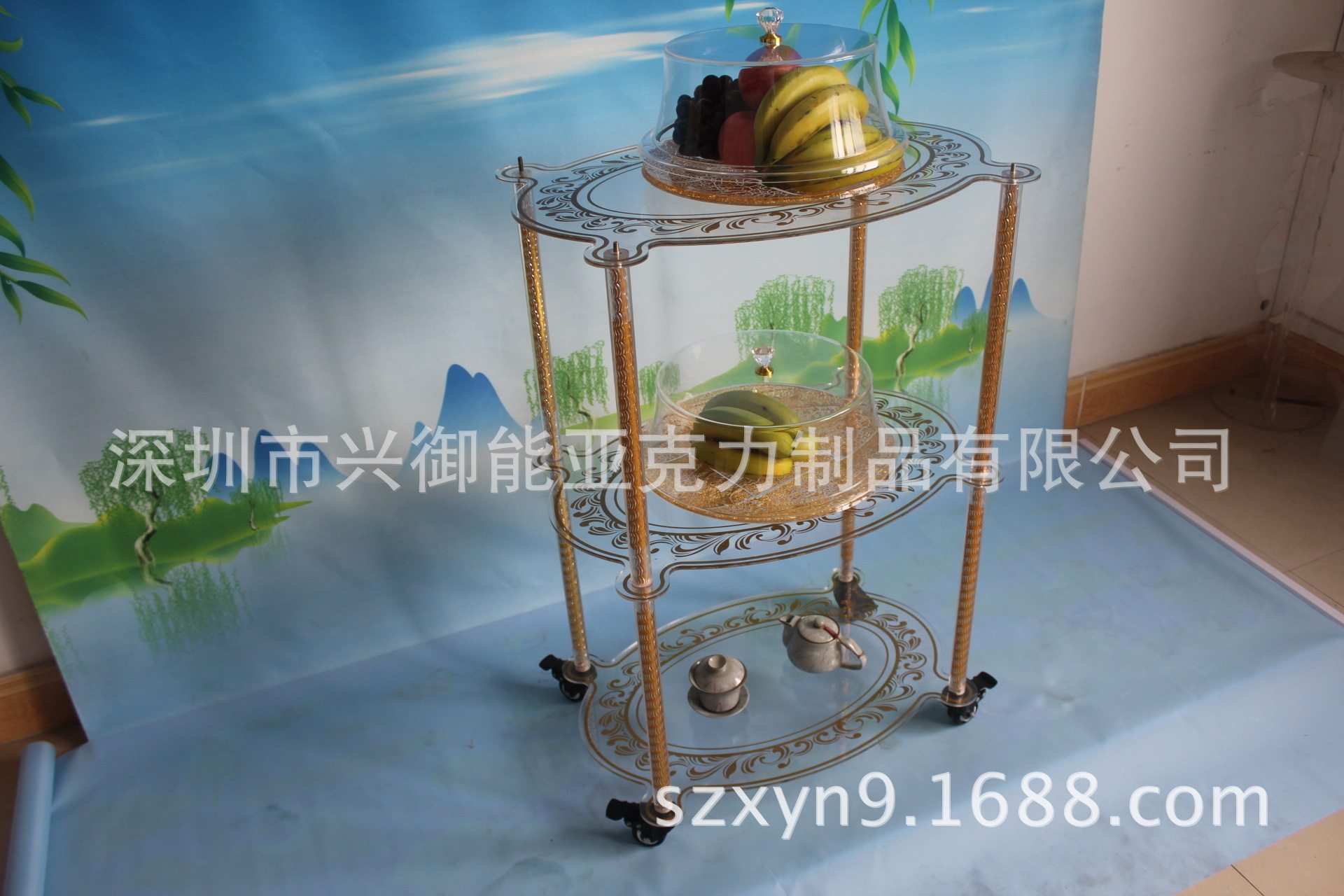 中国制造亚克力餐具架 亚克力陈列架 亚克力酒店移动送餐架