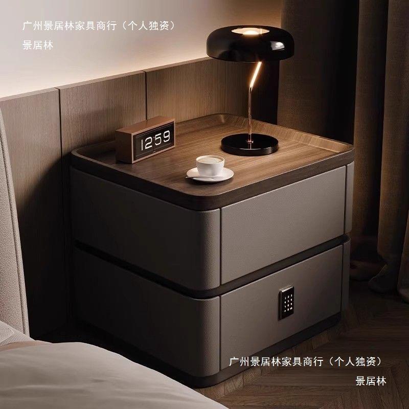 床头柜卧室家用松木实用意式密码锁简约现代落地款圆形床边柜