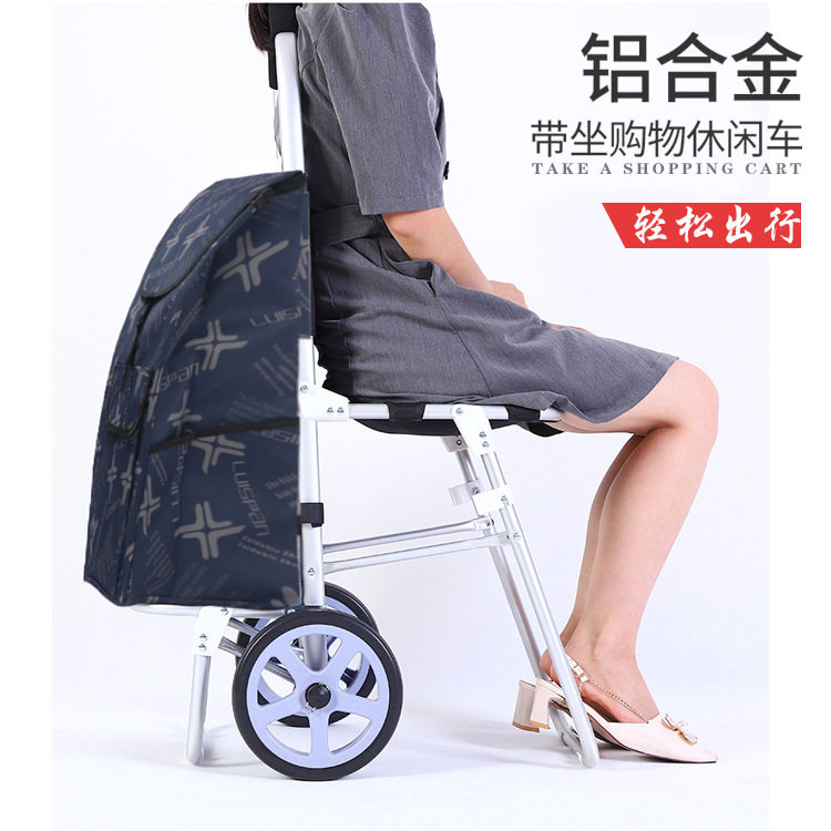 买菜小拉车家用折叠便携老人带椅购物拉杆车可推可坐购物车手拉车