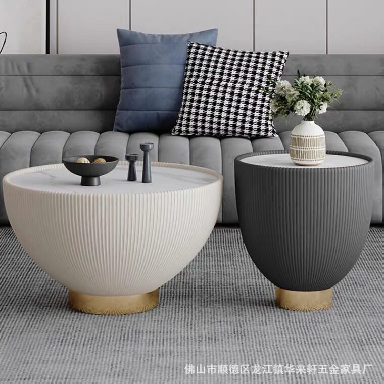 北欧岩板茶几轻奢现代大小组合客厅小户型设计师创意圆形子母茶几