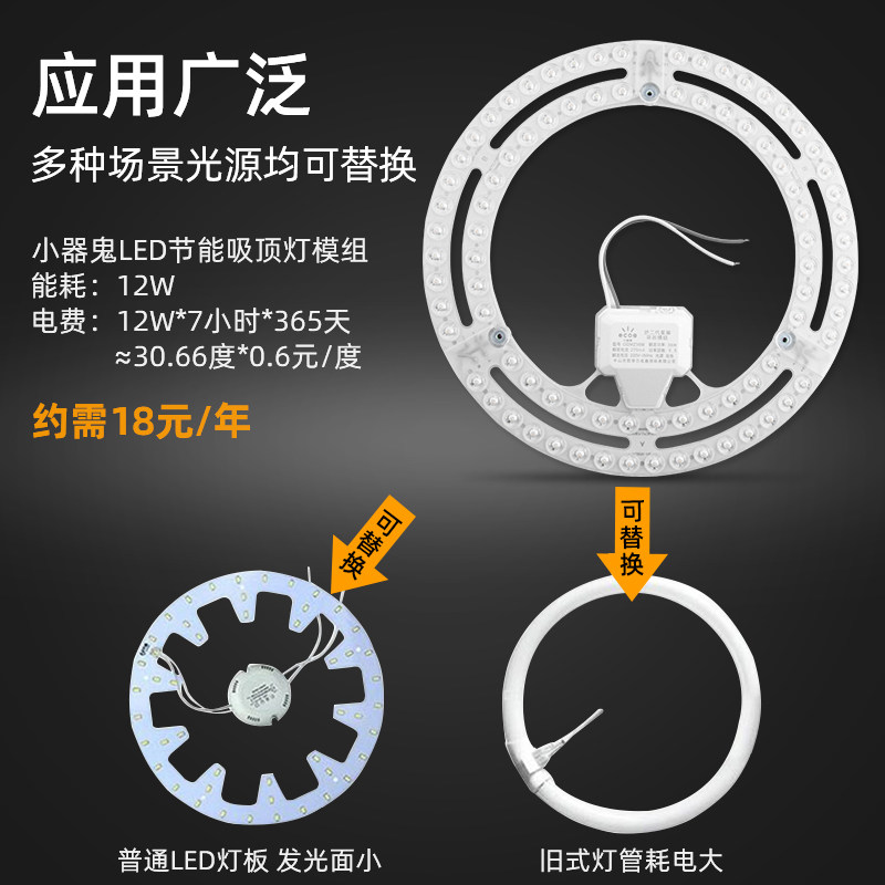 3YV5小气鬼吸顶灯LED灯灯芯灯管灯泡灯板替换圆形环形磁吸灯盘