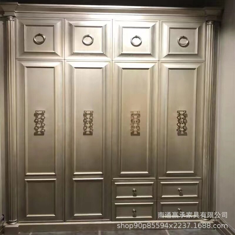 美式轻奢art莫里印象香槟色高级灰衣柜复古主卧四门六门衣柜衣橱