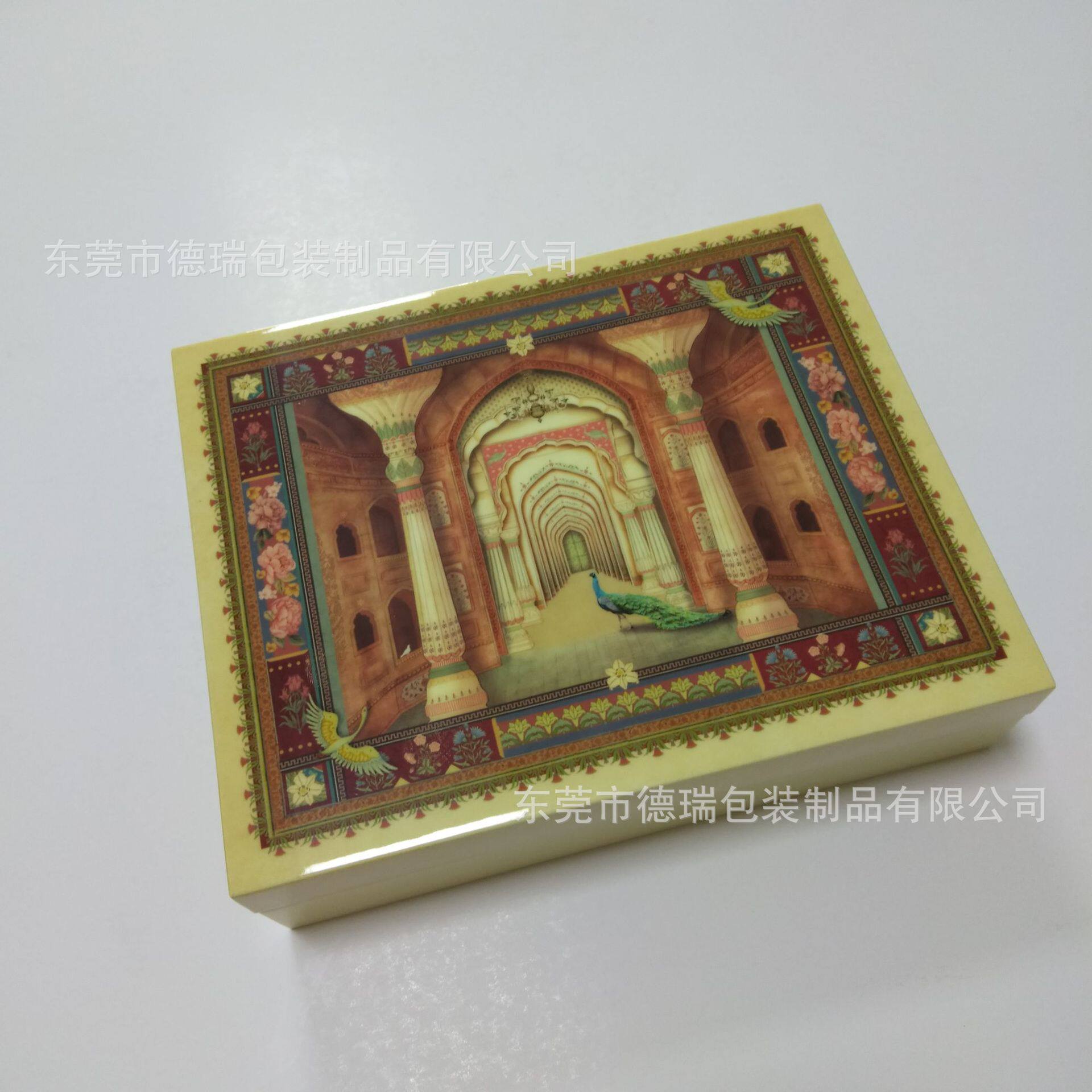 相纸工艺首饰木盒 PE钢琴漆图案木盒 手工贴相纸高光收纳木盒