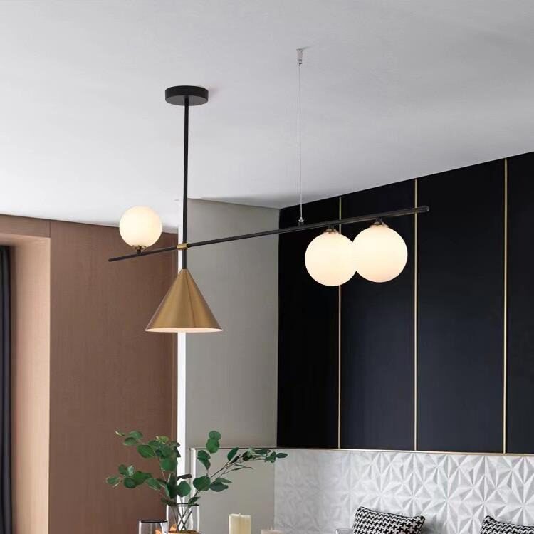现代简餐厅吧台餐桌台灯创意北欧轻饭厅三头极吊灯简约奢灯头灯长