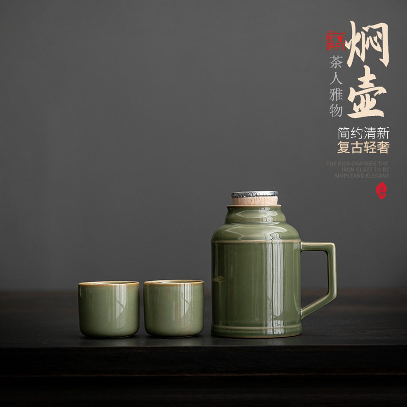 创意小暖壶木塞盖陶瓷养生焖茶壶一壶二杯泡茶小套装仿古冷水壶