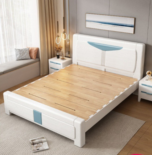 全实木床白色榫卯结构1.8米主卧双人大床现代简约橡木储物单人床