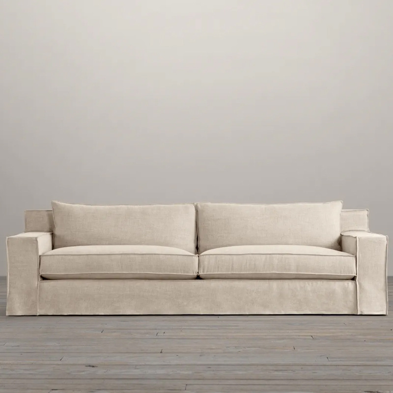 美式乡村复古亚麻三人沙发现代简约民宿沙发RH可拆洗客厅沙发组合