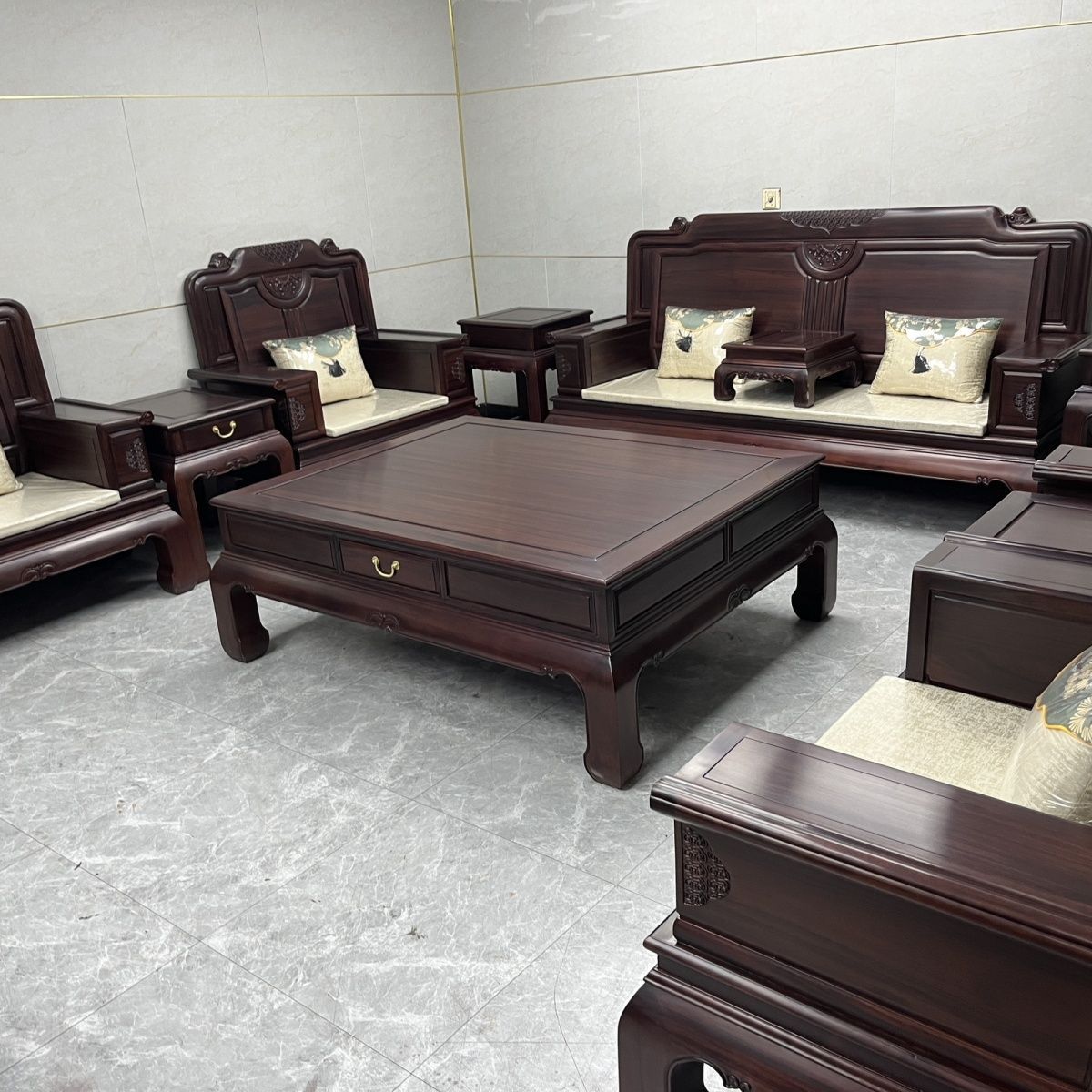东阳红木源头工厂南美黑酸枝简单款沙发,十一件套 现货实拍,