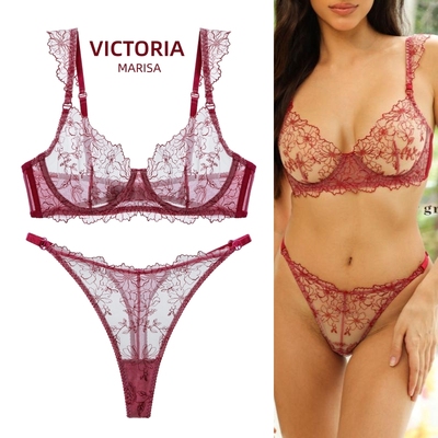 维多利亚法式性感内衣超薄性感蕾丝文胸套装大胸显小防下垂内衣女
